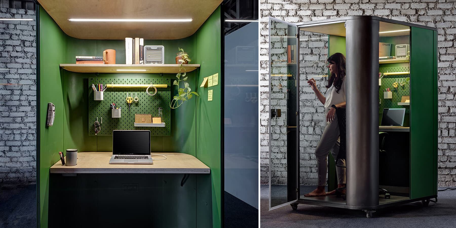 Delopod work pods in an open office